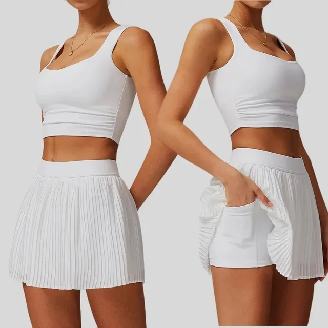 Women's 2 Piece Yoga Skirt Set Hip Hugging Slimming Outdoor Fitness Tennis Skirt Sun Protection Sports Outfit