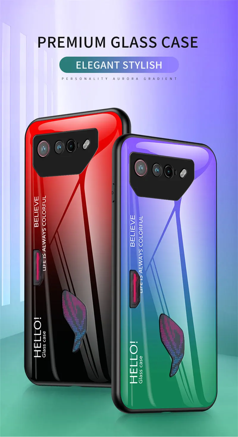Gradient Tempered Glass Back Cover Hard Phone Case Protector