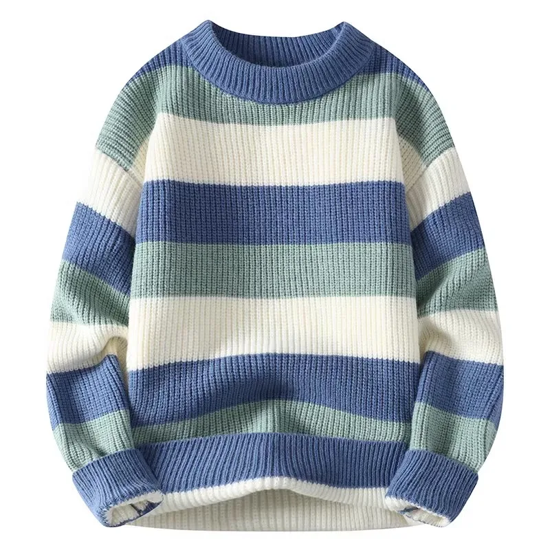 Men's Striped Sweater O-Neck Casual Knit Pullovers Fashion Long Sleeve Knitted Sweater Men Autumn Winter Warm Y2K Knitwear Tops 5
