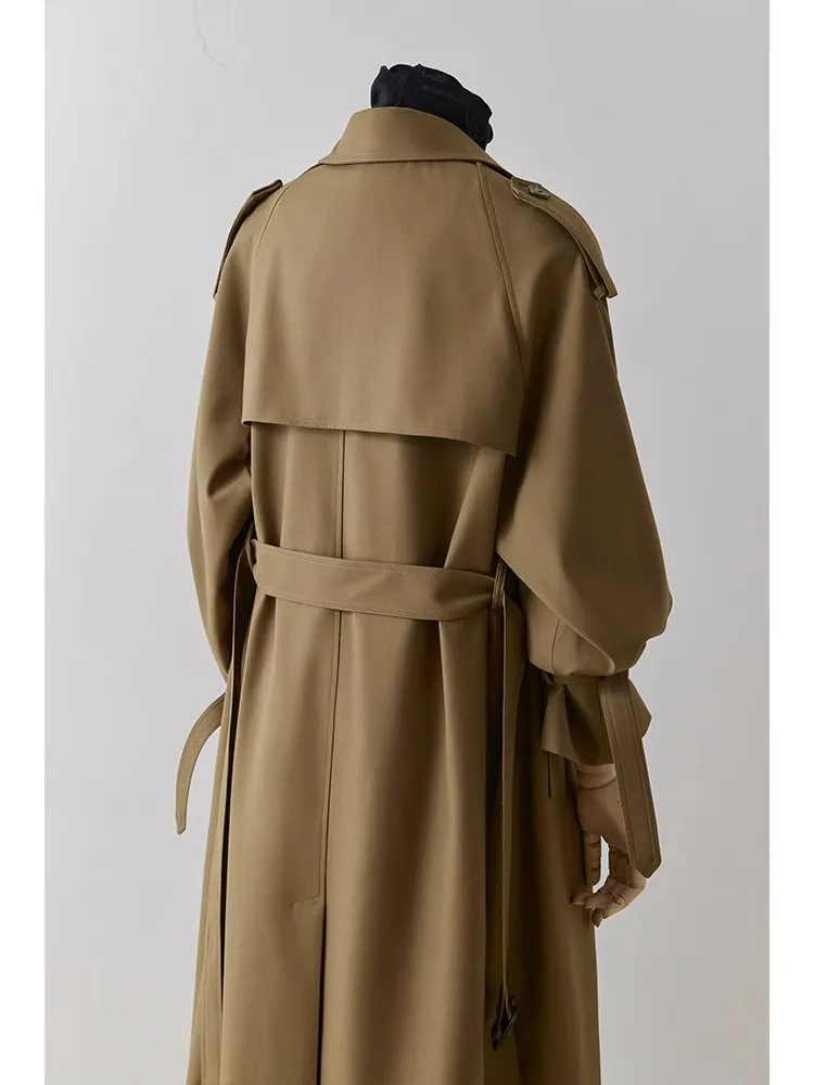 Lautaro Spring Autumn Oversized Khaki Long Trench Coat for Women Double Breasted Loose Casual Black Korean Fashion Overcoat 2025 1