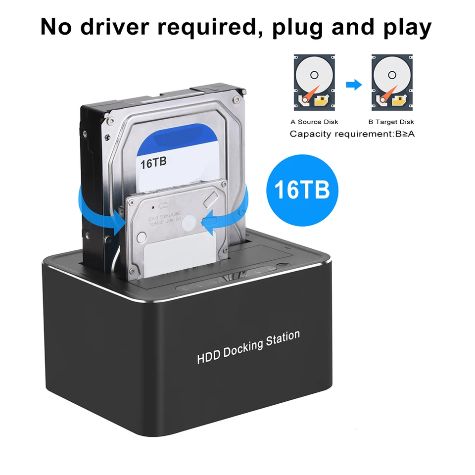 Docking Station Esterna Per Hard Disk USB 3.0 - Supporta HDD/SSD SATA 2.5 E 3.5 Fino A 16TB Con UASP, Plug & Play
