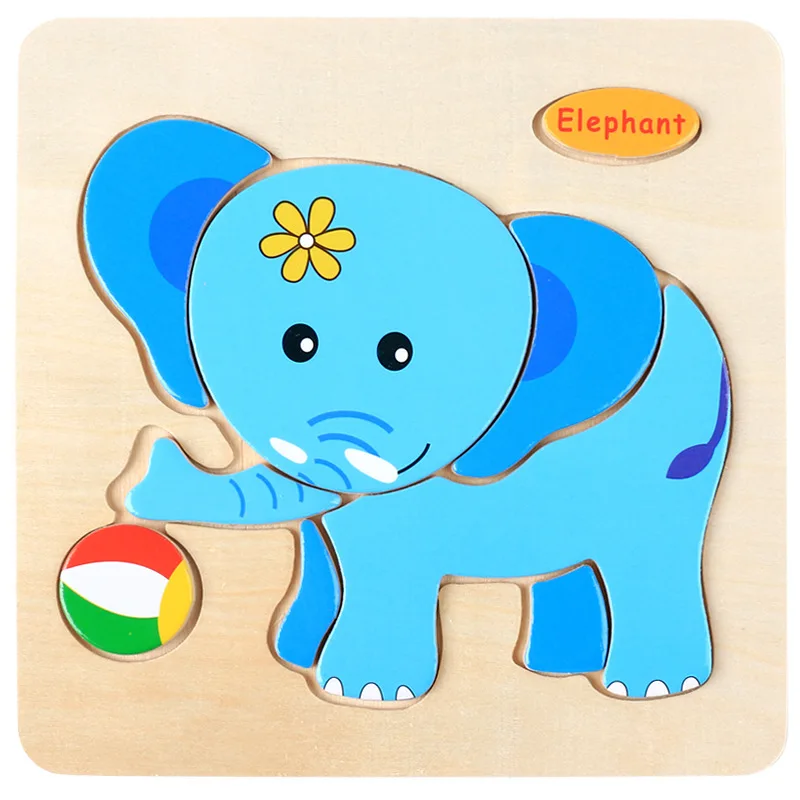 Baby Wooden Toys 3D Puzzle Cartoon Animal Intelligence Jigsaw Puzzle Shape Matching Montessori Toys for Boy Girl Gifts 4
