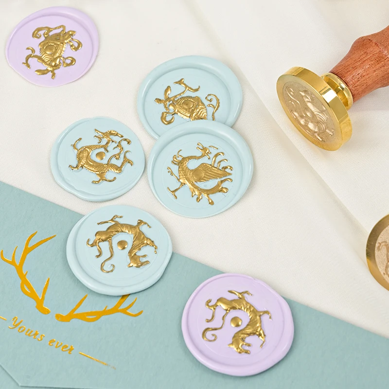 

Embossed Four God Beasts Seal Letters Wedding Invitation Sealing Wax Stamp Chinese Animal Wax Seal DIY Decoration