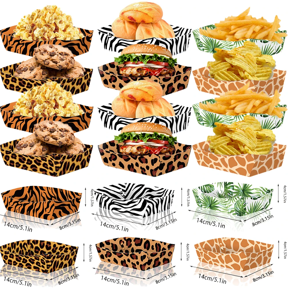 6/12/24/36 stücke Dschungel Safari Party Decor Einweg Lebensmittel Süßigkeiten Snack Tabletts Baby Dusche Leopardenmuster Geburtstag partei Liefert