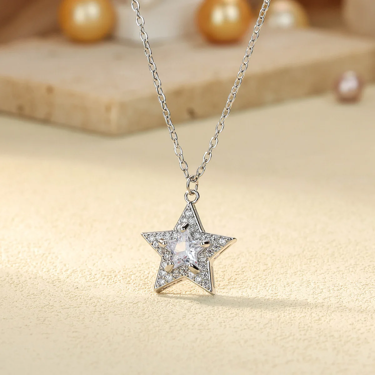 Zircon Stars Necklaces Gold Color Stainless Steel Crystal Star Pendant Necklace