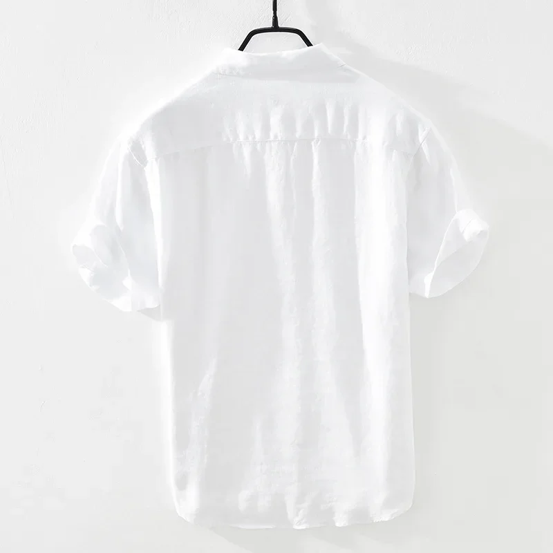 Men Pure Linen Short-sleeved Shirt Spring Summer Fresh Literature and Art Leisure Square Neck Linen Top Workwear CM3023 casual short sleeved shirt linen shirt short sleeved shirt