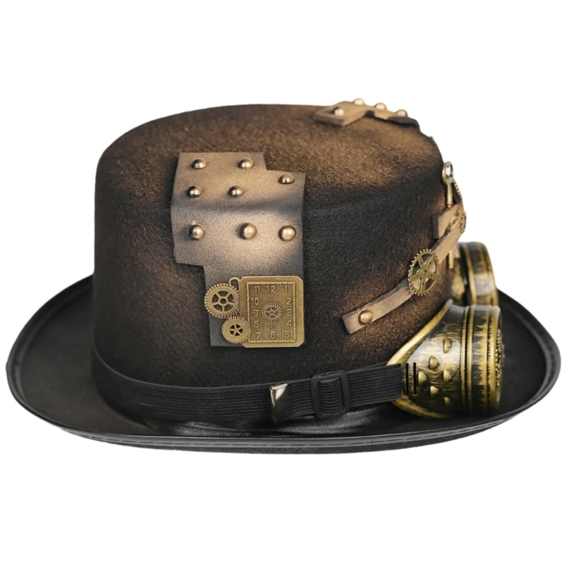 

Gothic Bowler Top Hat Halloween Steampunk Top Hat Men With Goggles Gay Hat