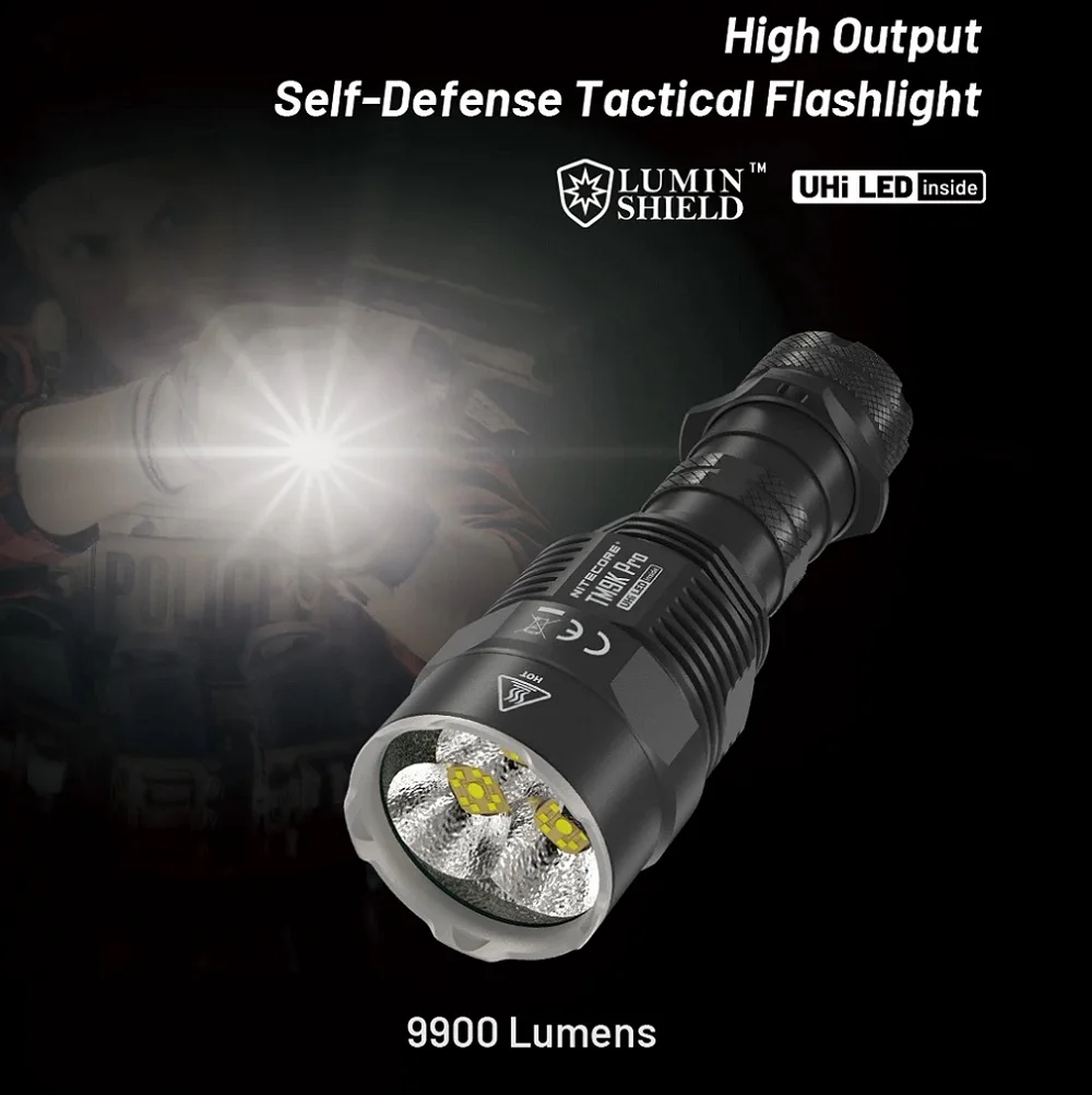 Rechargeable Tactical Flashlight with 3 UHi LEDs for Self Defense