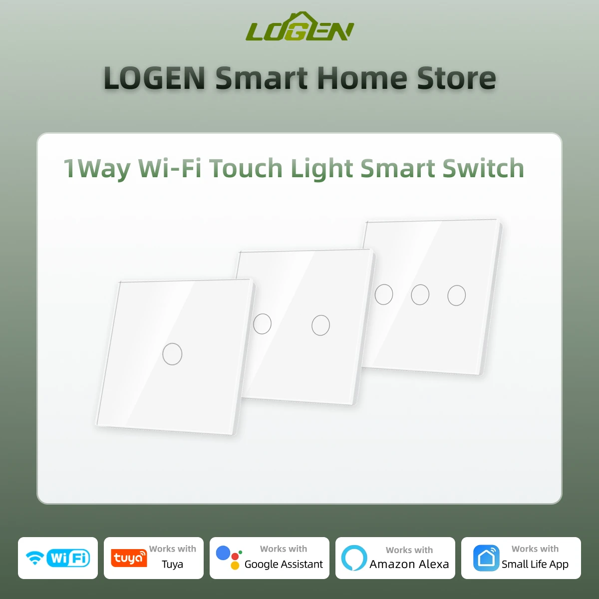 

Logen Wifi 1/2/3Gang Smart Touch Switch 1Way Wall Light Switch Glass Panel Neutral Wire Tuya Smart Life Alexa App Control 220V