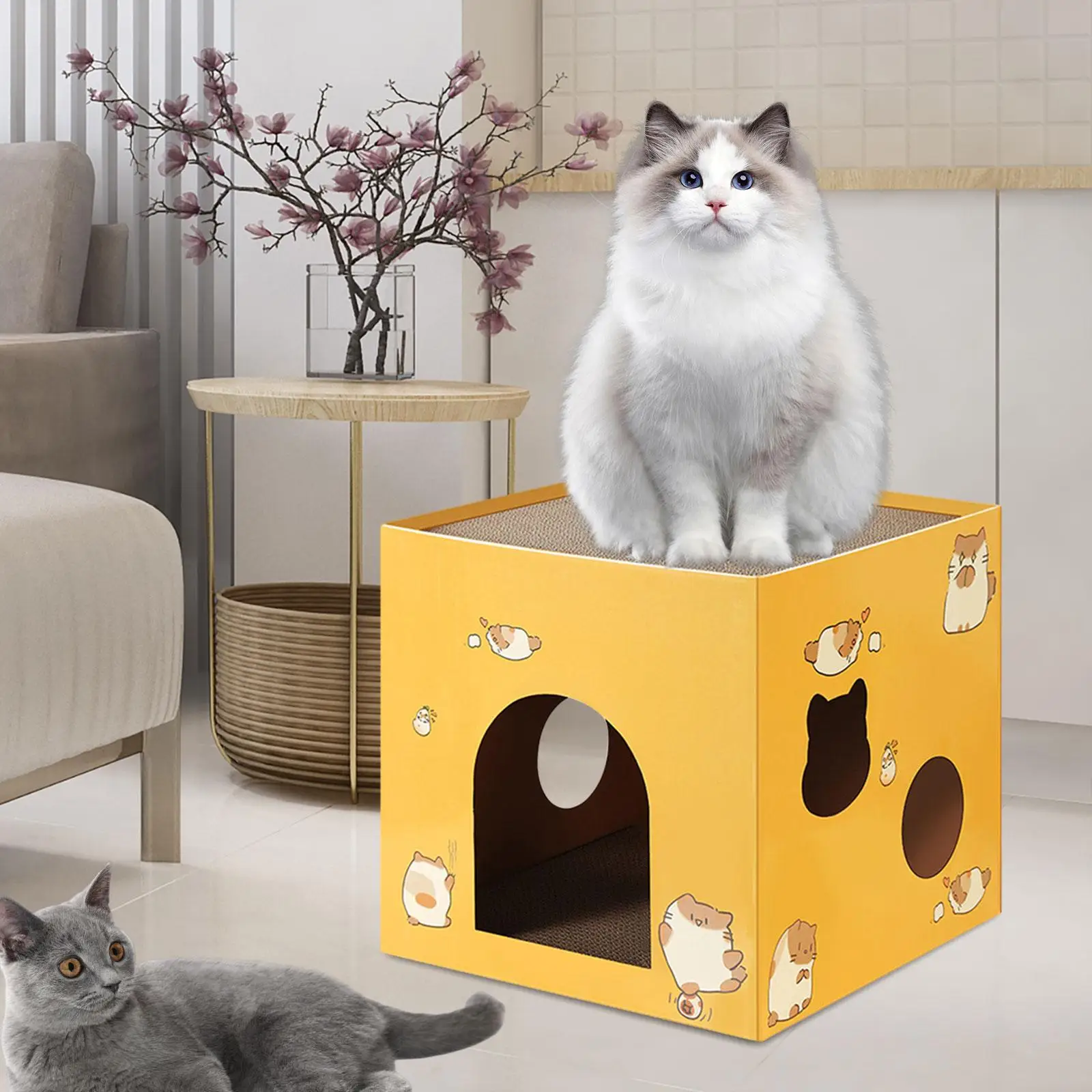 thumbnail image 1 of Casa de cartón para gatos Caja de cartón corrugado para escondite de conejos, 1 of 5