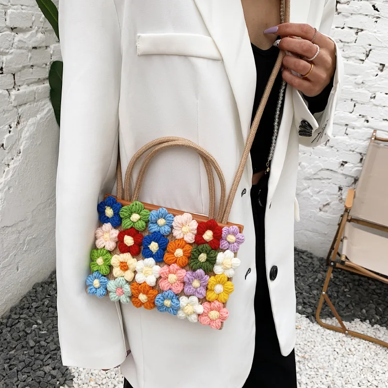 Women DIY Flower Ball Knit Shoulder Bag Female Casual Pearl Chain Crossbody  Bags Autumn Winter Hit Color Mini Purse - AliExpress