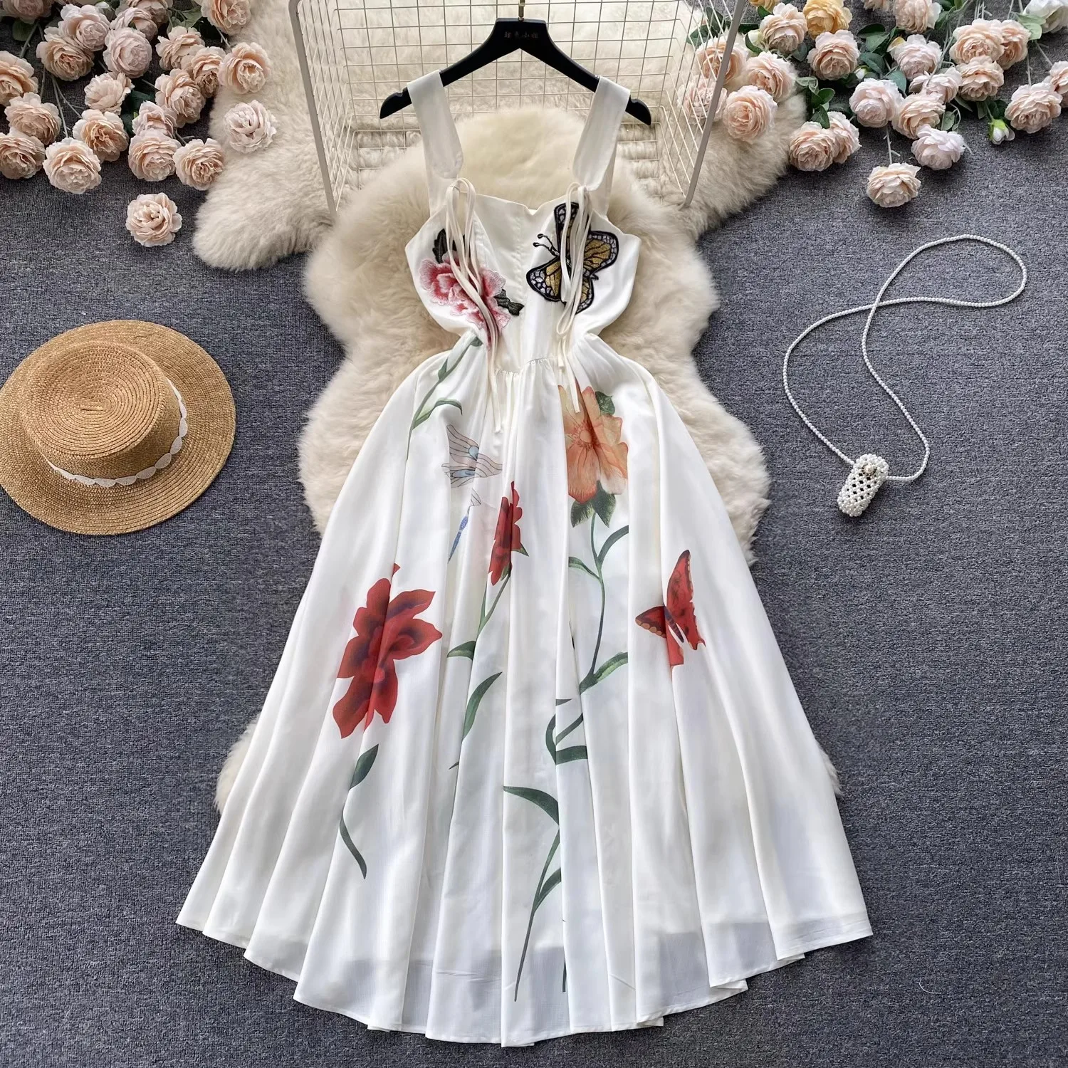 2024 New Runway Summer 3D Flower Print Holiday Dress Vintage Women Sexy 2024-new-runway-summer-3d-flower-print-holiday-dress-vintage-women-sexy