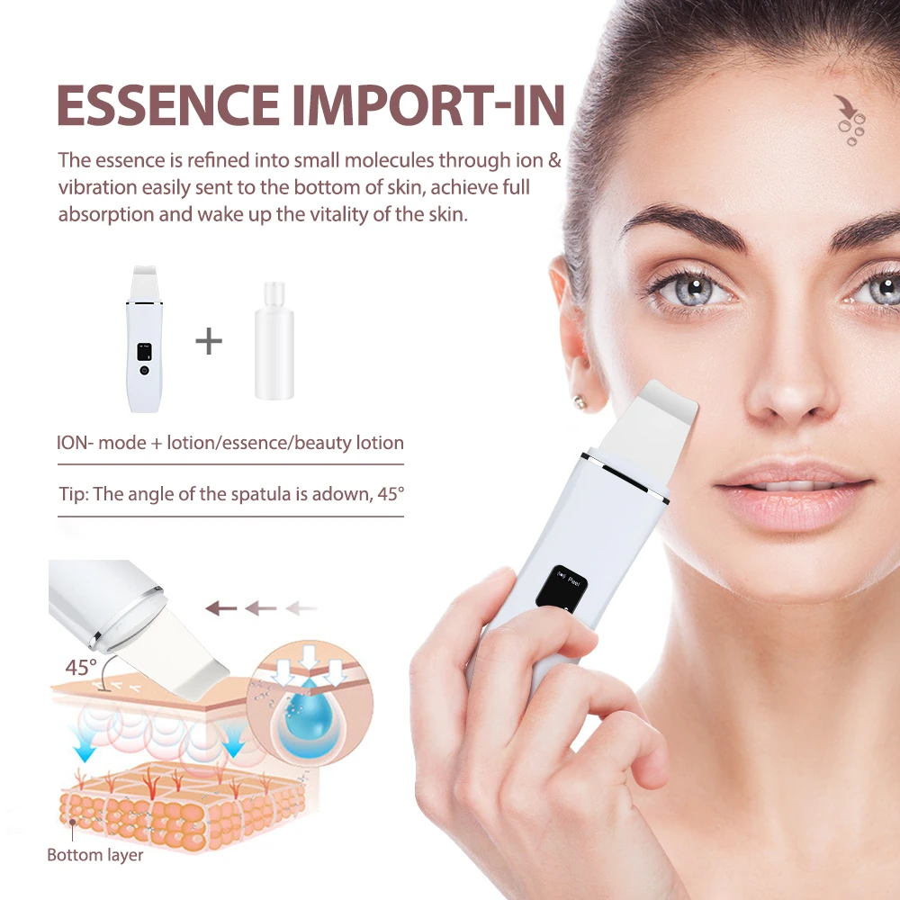 Ultrasonic Skin Scrubber Peeling Blackhead Remover Deep Face Cleaning Ultrasonic Ion Acne Pore Cleaner Facial Shovel  Scrubber 3