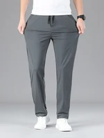 Men Clothing High Quality Casual Pants Summer Thin Ice Silk Straight Drawstring Elastic Waist Jogger Sweatpants Trousers Male 2
