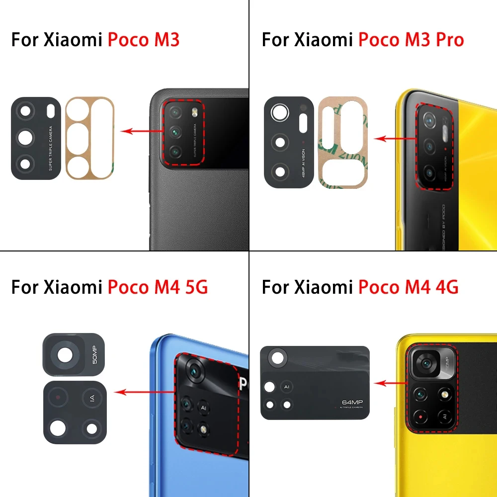 Tested Camera Glass for Xiaomi Poco X3 NFC M3 X3 GT X4 M4 Pro Poco F3 F4 5G C40 Rear Back Camera glass Lens With Adhesive