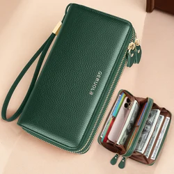Elegant Genuine Leather Wallet with Wrist Strap - RFID Blocking, Zippered Coin Pocket & Multiple Card Slots (Green)