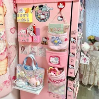 Sanrio Hello Kitty Door Storage Hanging Bag Wall Fabric Hanging Hairpin Sundries Storage Rack Layered Jewelry Organizer Box Cute 2