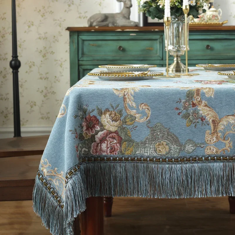 

Chenille Fabric Tablecloth Tassel Flower Embroidery Table Cloth for Wedding Party Dining Banquet Decoration Luxury Table Cover