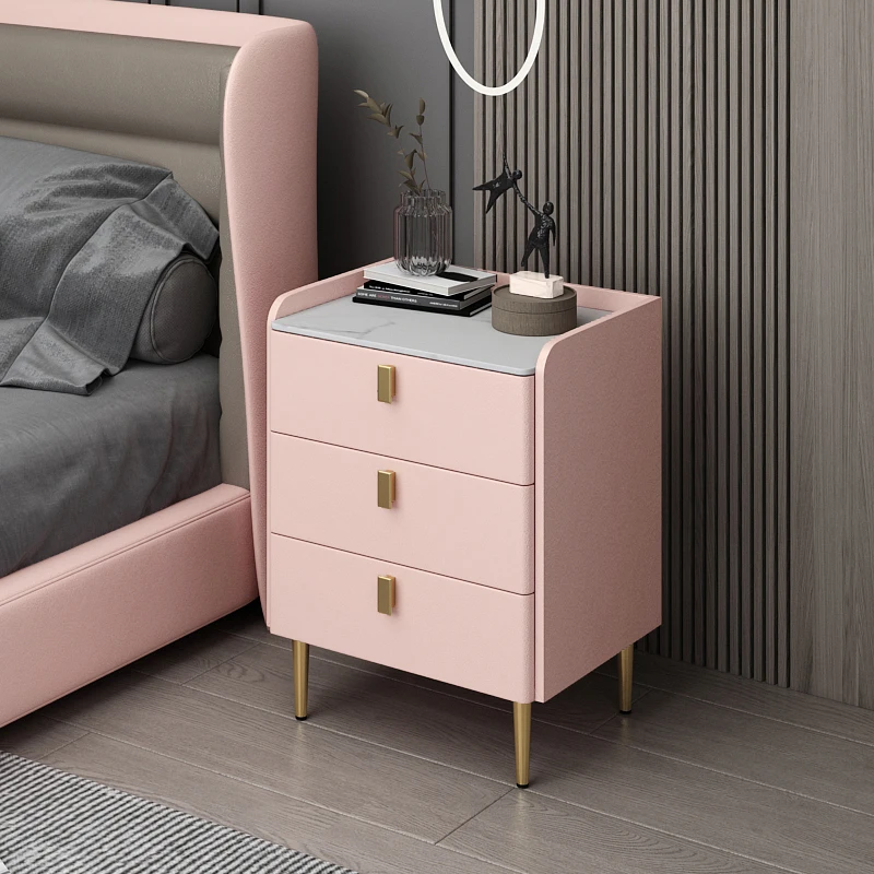 

Solid Wood Bedside Table Height Stone Plate Three-Drawer Simple Bedside Cabinet