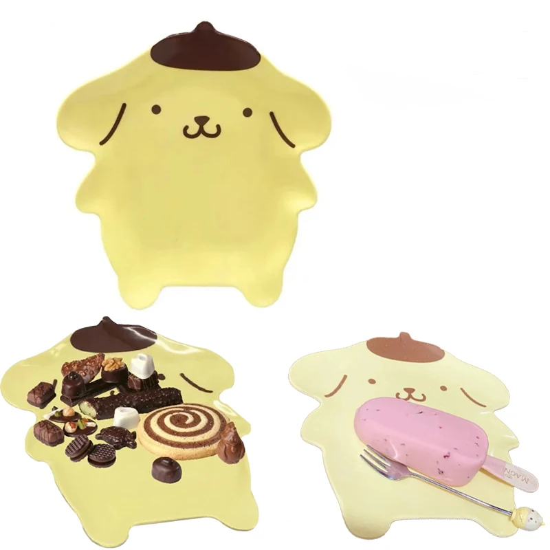 Sanrio Kawaii Pom Pom Purin Dinner Plate Cartoon Home Snack Fruit Arrangement Plate Exquisite Melamine Bread Snack Plate disposable plate household degradable disposable party plate picnic fruit snack paper plate cake dessert plate spit bone plate