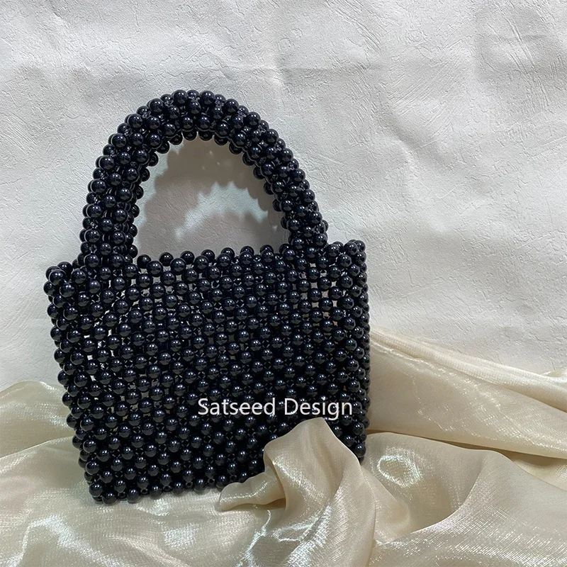 

Женские сумки с ручками сверху, сумочки, роскошный женский вечерний кошелек ручной работы с черными круглыми бусинами, элегантный цветной кошелек с бусинами на заказ
