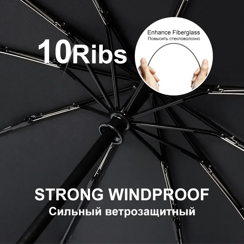 

Men Rain Automatic Strong 10ribs Big Business Umbrella Umbrella Parasol Woman 3 Quality Handle Leather Windproof Folding