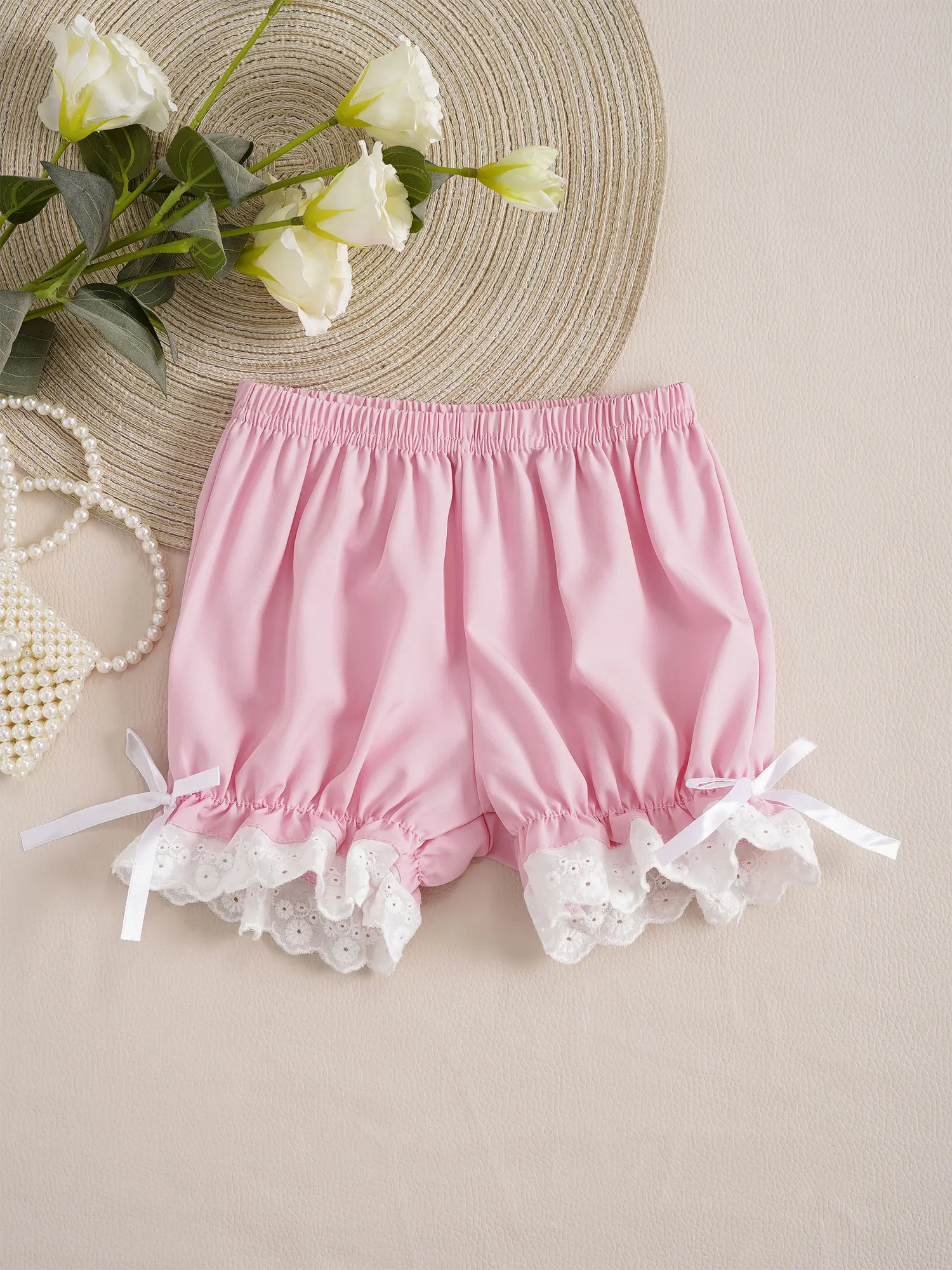 Kids Shorts Kid Girls Lolita Safety Shorts Bow Lace Elastic Style Shorts Waist Bloomers Pumpkin Breathable And Safety