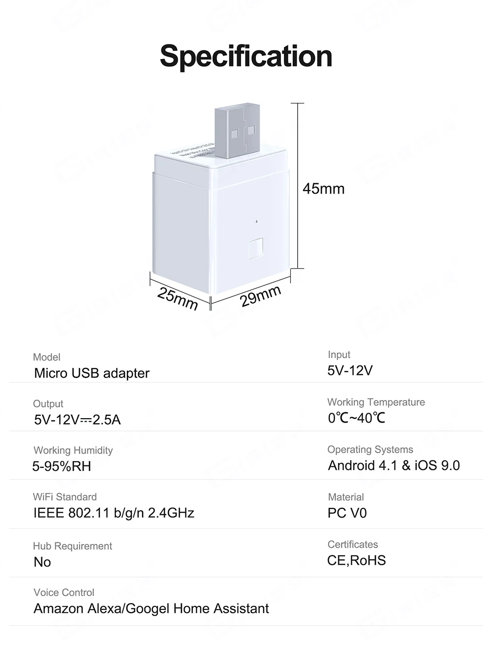 ONENUO Tuya Smart Micro USB Adapter Switch 5V WiFi Mini USB Power Adapter Works with Alexa Hey Google Alice for Smart Home
