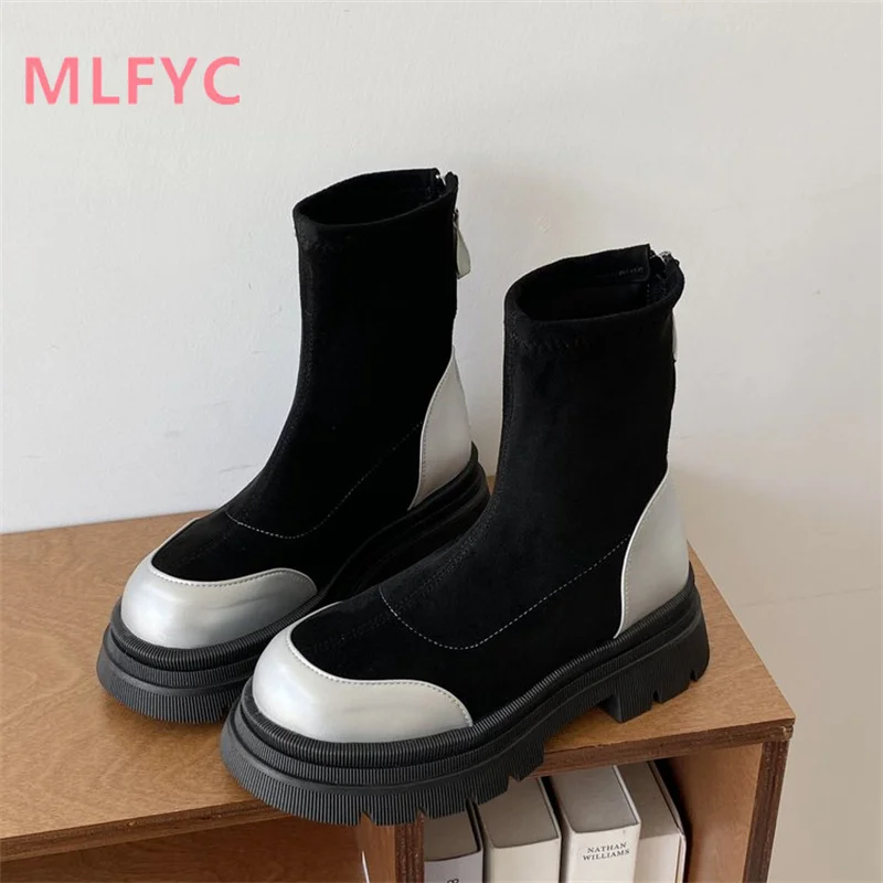 Vintage Thick Heel High Heel Short Boots 2023 Autumn/Winter New Thick Sole Elevated Elastic Boots Versatile Casual Boots