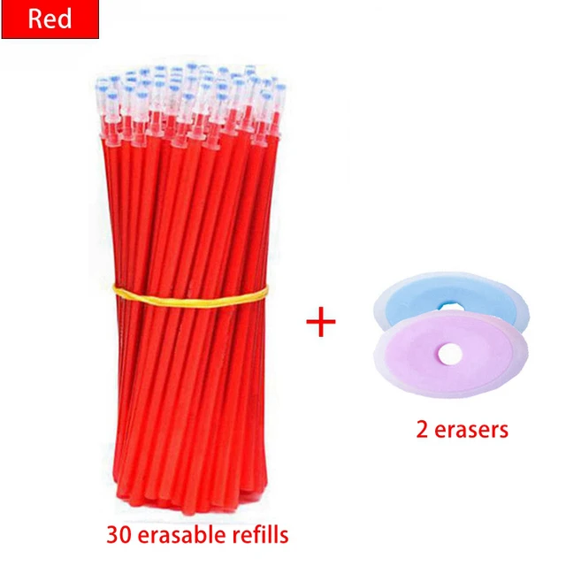 Haile 30 Pcs/set Cute Erasable Gel Pen Ballpoint Pens Rod 0.5mm Refills Blue/Black Ink Washable Handle School Writing Supplies 32 Pcs-Red refill