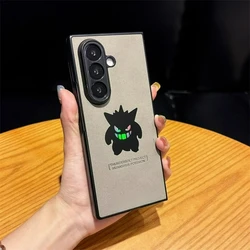 Cute Cartoon Gengar Laser Leather Texture Shockproof Phone Case - Galaxy Z Flip5 (Grey)