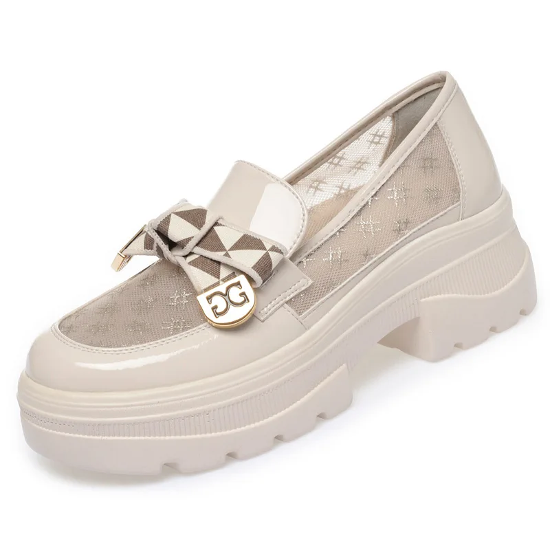 2024 Spring Female Shoes Women Fashion Mary Jane Round Toe Flats Loafers Oxfords Platform Casual Metal Chain Buckle Heels Black - Image 6