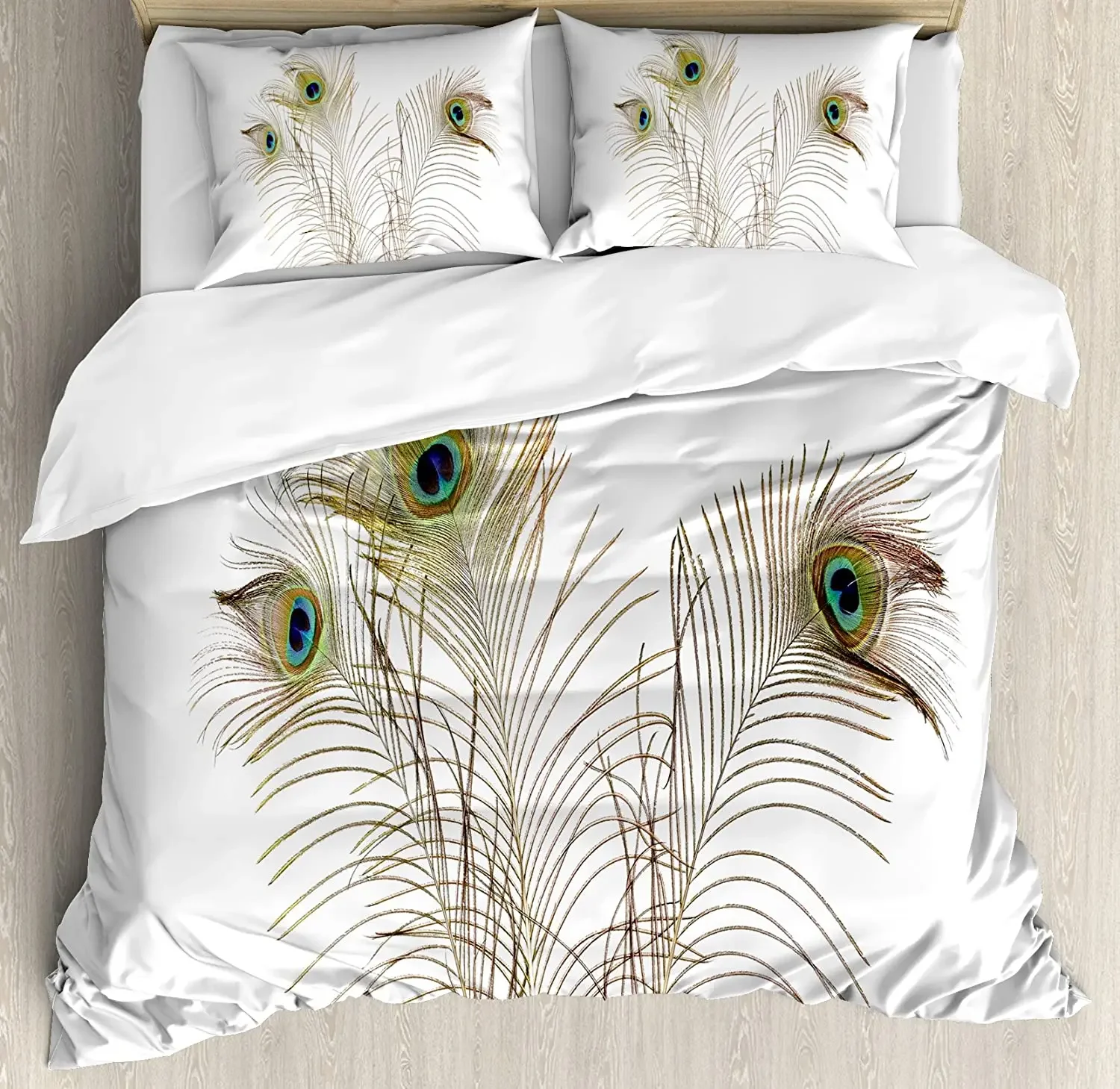 

Peacock Bedding Set Comforter Duvet Cover Pillow Shams Peacock Feathers Closeup Simple Picture Mini Bedding Cover Double Bed Set