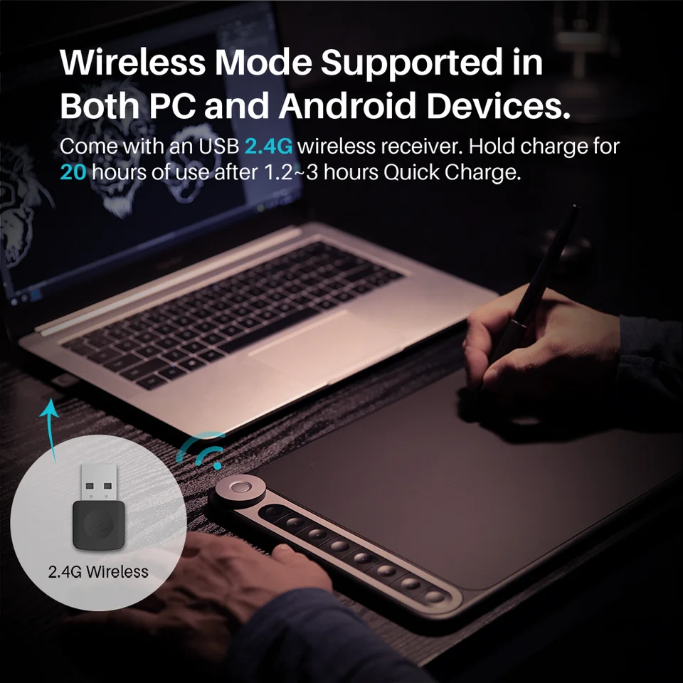 Huion Inspiroy ダイヤル Q620M グラフィックタブレット 8192 レベル