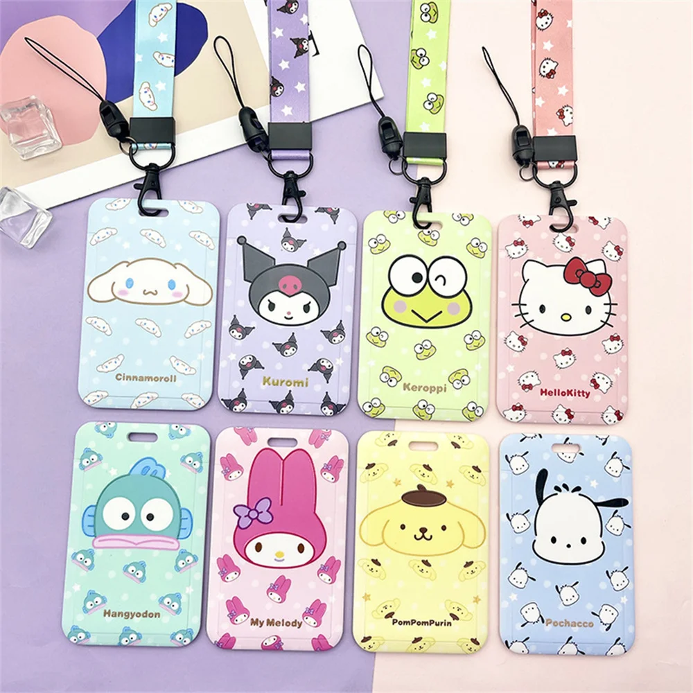 

Kawaii Hello Kitty Keychain Kuromi Card Holder Anime Cinnamoroll Melody Protective Case Plastic Card Holders With Lanyard Gifts