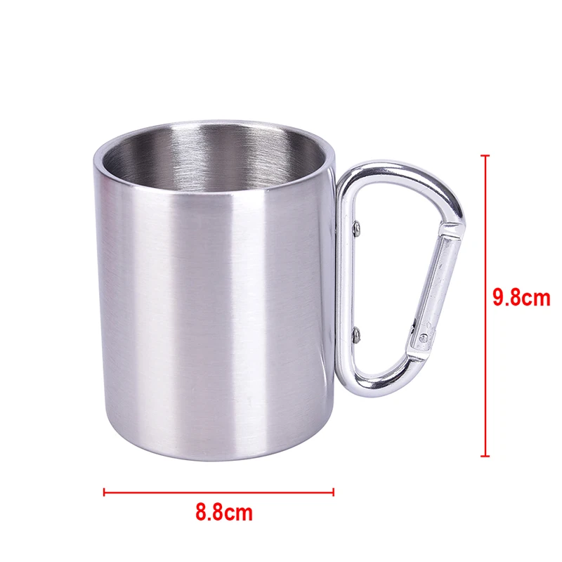 Outdoor Cup 450ml Stainless Steel Cup Portable Camping Traveling Double Wall Mug With Carabiner Hook Handle