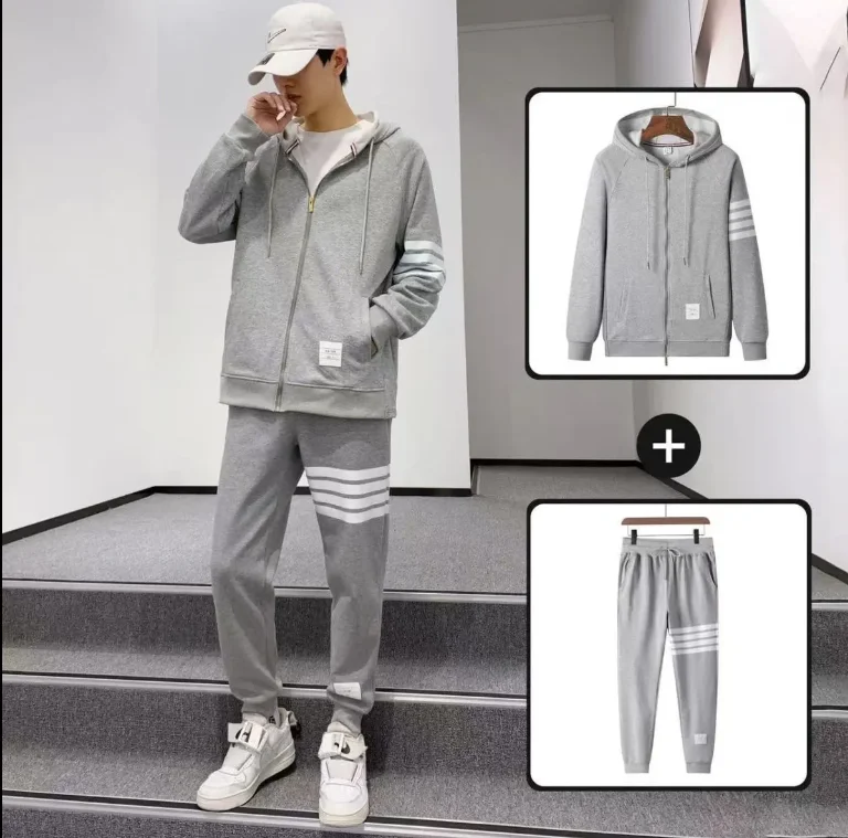 2024 men's cardigan jacket V-neck hoodie TB men's top long sleeved+pants sports set Korean design high-quality men's jacket