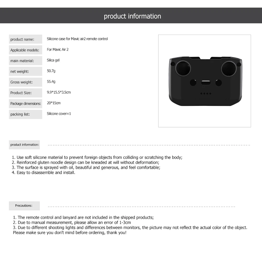 실리콘 보호 케이스 리모컨 방진 커버 Mavic Air 2용 구조용 원격 발사기 액세서리