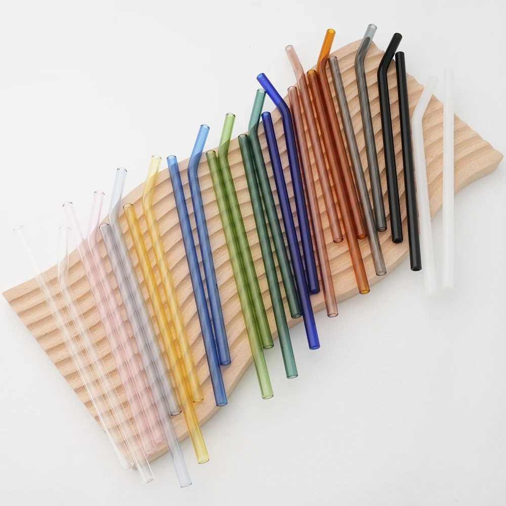 Set of 8 Reusable Glass Straws with Cleaning Brushes - Eco-Friendly and Durable for Smoothies and Cocktails