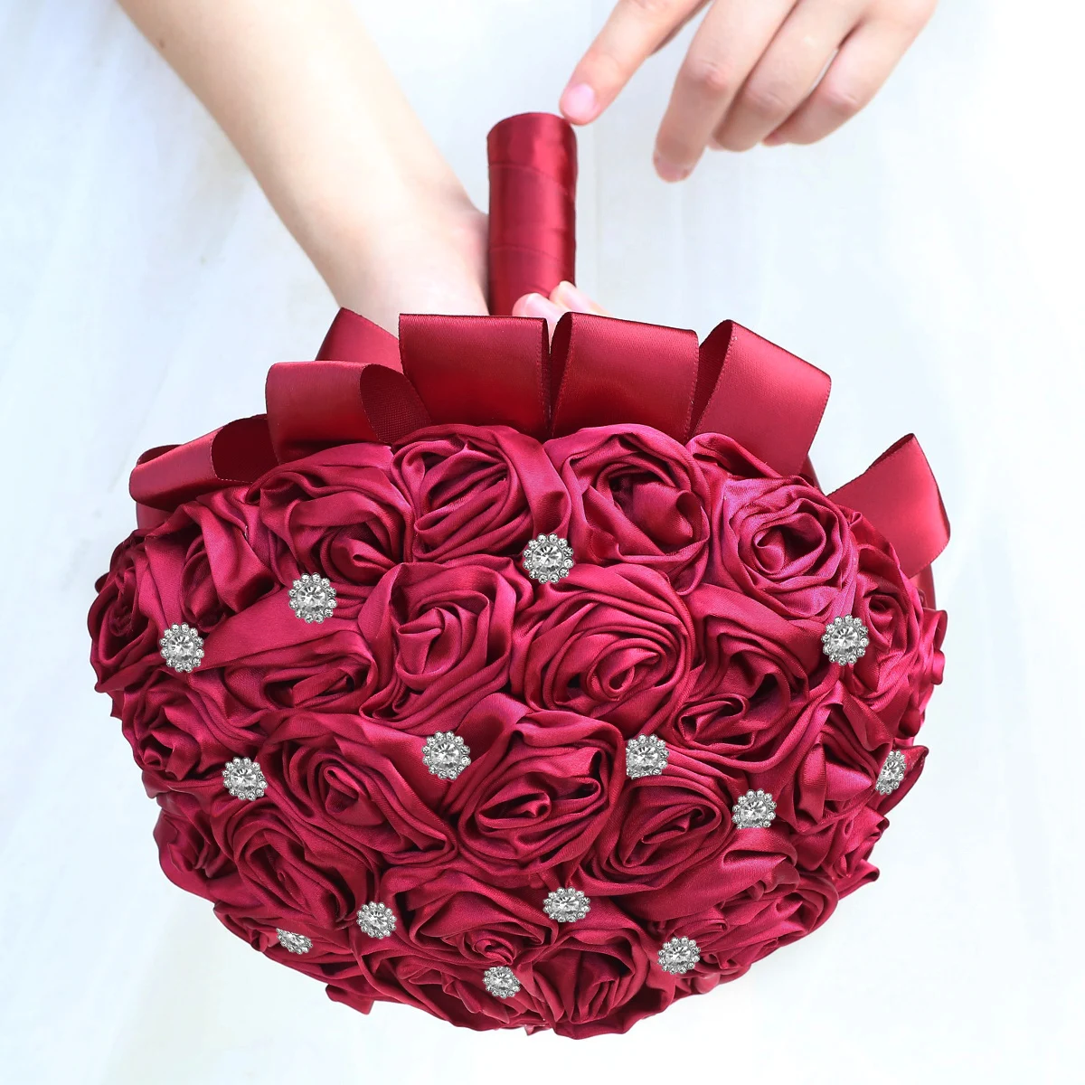 Wedding bride simulation rose rhinestone bouquet bridesmaids hand flower gift W823S