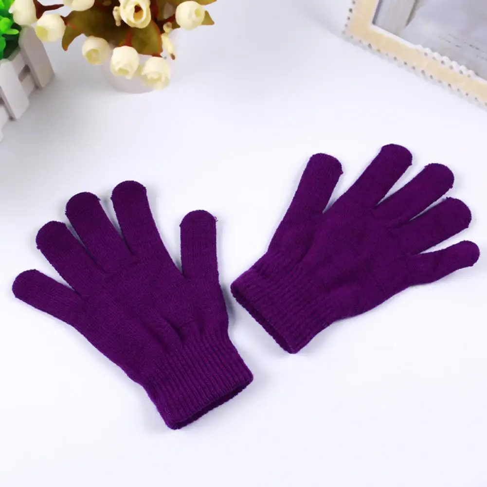 Warm Full Finger Gloves 1Pair Knitted Woolen Couple Gloves Winter Solid Color Full Finger Mittens Hand Warmer for Men Women Thicken Cycling