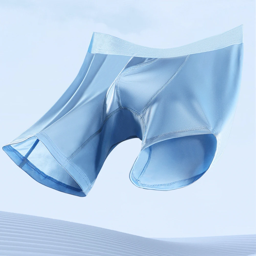 Ice Silk Boxer Briefs Man Long Boxer Briefs Sport Panties Male Breathable Underpant Seamless Lengthen Underwear Men Sleepwear