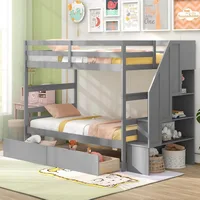 Solid Wood Bunk Bed with Full-Length Guardrails, Convertible to 2 Beds, Children Beds 1