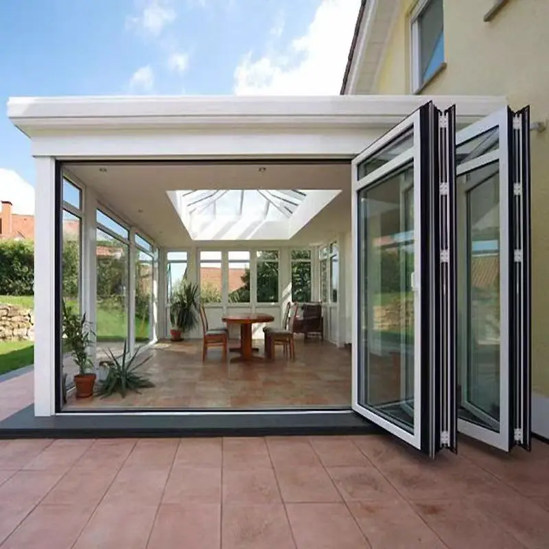 12*8 Aluminum double pane exterior bifold doors interior partition patio glass door bi fold accordion door sliding folding