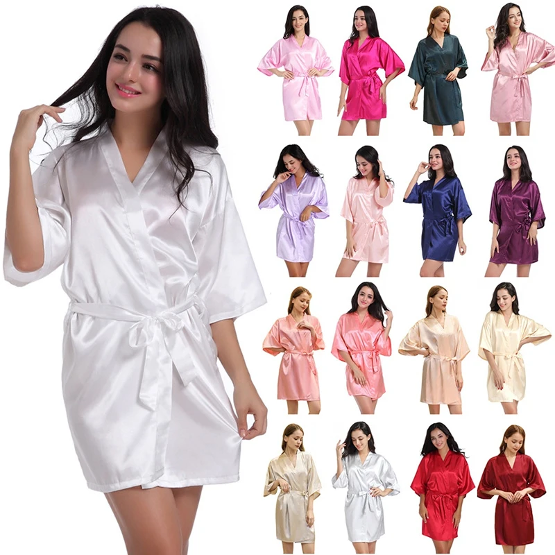 

Silk Satin Robe Wedding Bride Bridesmaid Kimono Dressing Gown Sleepwear Bathrobe