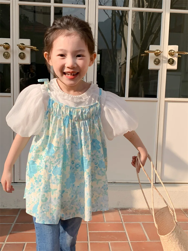 

2023 летнее корейское стильное детское платье, безрукавки с принтом, прозрачные и дышащие, модные хлопковые, новый дизайн