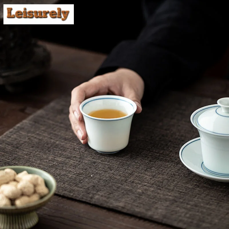 90ml Hand-painted Double Line Horse Hoof Teacup Boutique Tea Bowl Cup for Tea Tea-tasting Personal Cup Chazhan Master Cups Cha