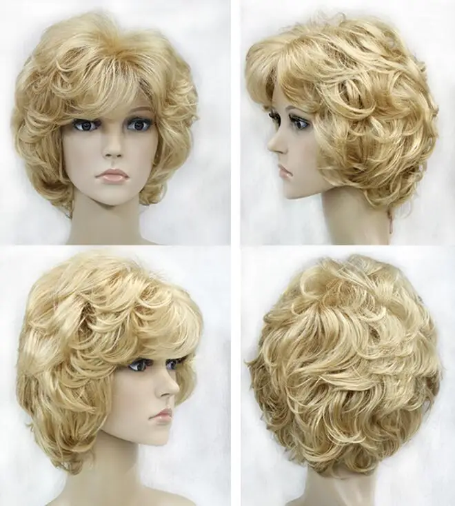 

Women Wig Ladies Wig Short Golden Curls Classic Synthetic Hair Wigs