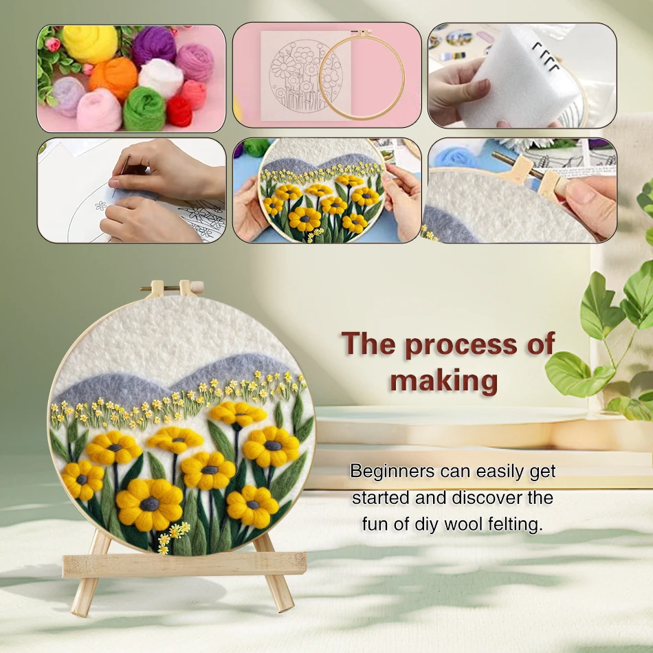GATYZTORY Flowers Pattern Needle Felting Kit For Beginner Wool Painting Kit DIY Wool Needle Felting Handcraft For Home Decor