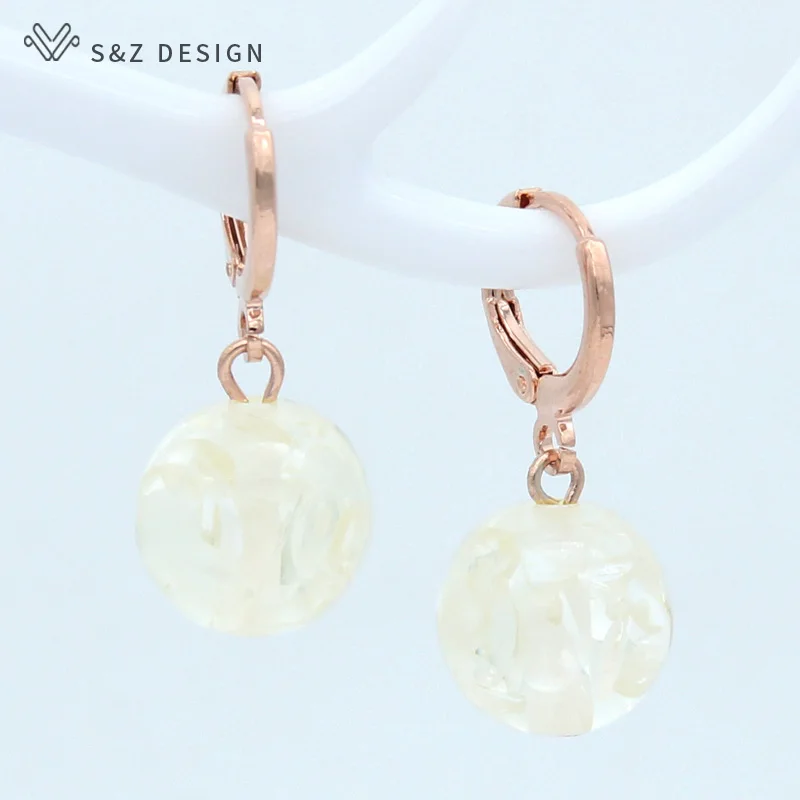 S&Z DESIGN New Simple Round Colorful Dangle Earrings 585 Rose Gold Color Lovely Fashion Eardrop For Women Girls Wedding Jewelry